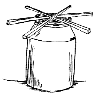 Chopsticks balanced on a  large-mouth jar.